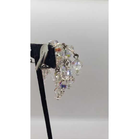 Vintage Earrings AB Crystal Waterfall Chandelier Clip Iridescent Rare Laguna - Picture 5 of 8